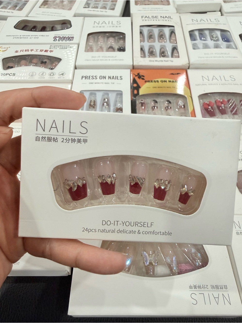 Women’s Press-On Nails with Red Crown Accent